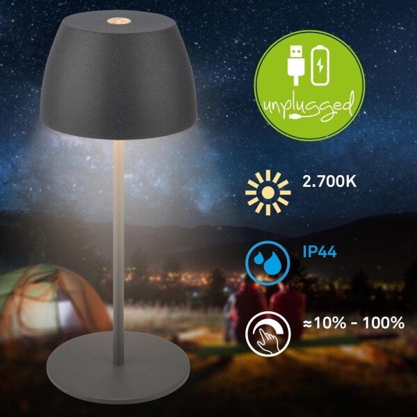 Briloner - Lampă de masă LED MINI, dimabilă, reîncărcabilă, cu control tactil, pentru exterior, LED/2,5W/5V IP44 1800 mAh antracit