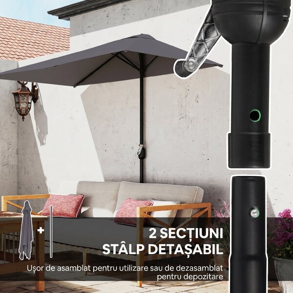 Outsunny Copertină de Perete Semicirculară Gri, cu Manivelă, Design Spațiu-Eficient pentru Terasă și Grădină, Φ270x245cm | Aosom Romania