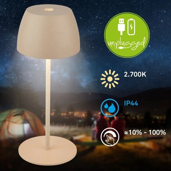 Briloner - Lampă de masă LED MINI, dimabilă, reîncărcabilă, cu control tactil, pentru exterior LED/2,5W/5V IP44 1800 mAh bej
