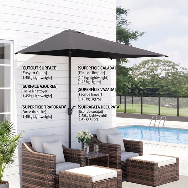 Outsunny Copertină de Perete Semicirculară Gri, cu Manivelă, Design Spațiu-Eficient pentru Terasă și Grădină, Φ270x245cm | Aosom Romania