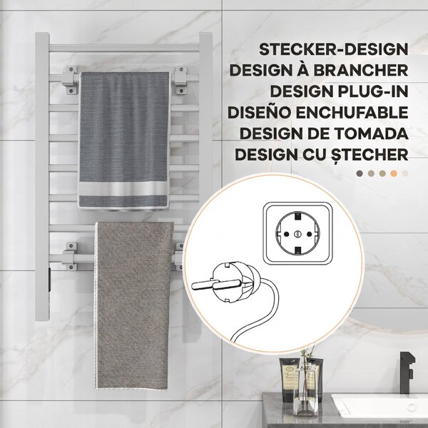 HOMCOM Uscător Electric de Prosoape pentru Perete sau Podea cu Timer și 8 Bare 53x35x90 cm Negru | Aosom Romania