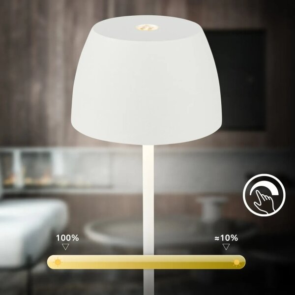 Briloner - Lampă de masă LED MINI, dimabilă, reîncărcabilă, cu control tactil, pentru exterior, LED/2,5W/5V IP44 1800 mAh alb
