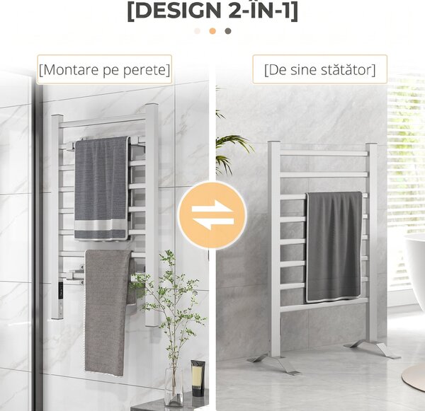 HOMCOM Uscător Electric de Prosoape pentru Perete sau Podea cu Timer și 8 Bare 53x35x90 cm Negru | Aosom Romania
