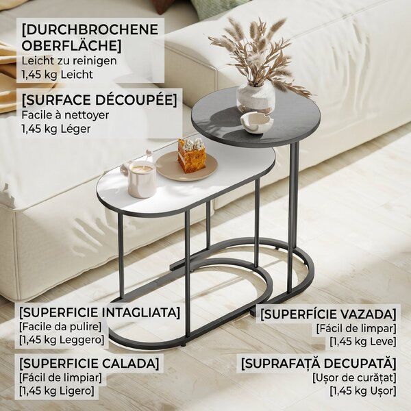 HOMCOM Set 2 Măsuțe de Cafea Suprapuse cu Cadru Metalic pentru Sufragerie și Birou, Gri și Alb | Aosom Romania