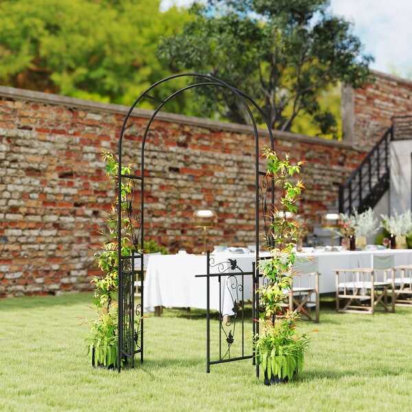 Outsunny Arc de Grădină cu Poartă și Grilaj pentru Plante Cățărătoare, 2,2x1 m, Negru | Aosom Romania