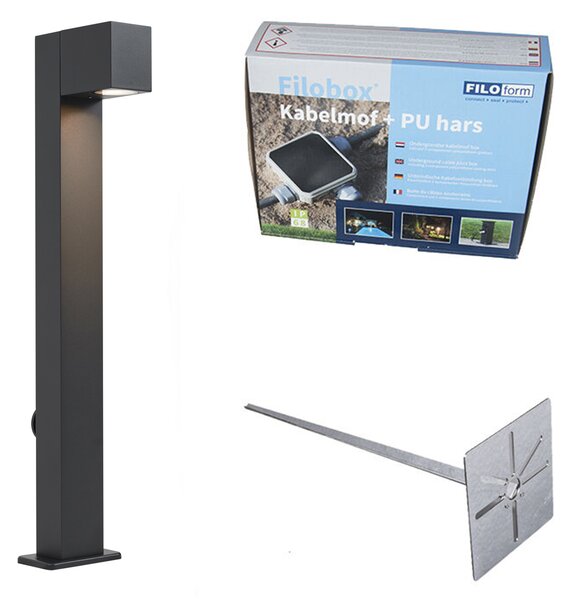 Lampă de exterior neagră cu țăruș de sol și presetupe 65cm inclusiv soclu IP44 - Baleno