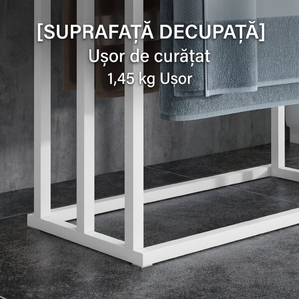 Kleankin Suport pentru Prosoape din Bambus și Oțel cu Design Independent, 45x22.5x86 cm, Alb | Aosom Romania