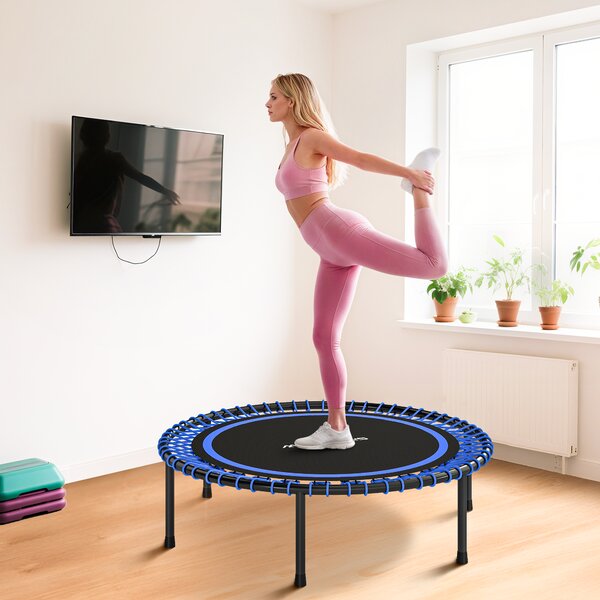 SPORTNOW Trambulină Elastică Fitness cu 36 de Corzi din Oțel și PP, Ø114x31 cm, Albastru | Aosom Romania