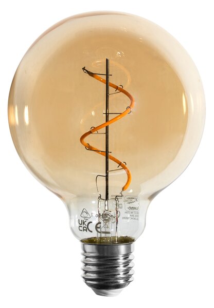 Set de 5 becuri LED E27 dimabile cu filament spiralat G95 aurii 4W 270 lm 2100K