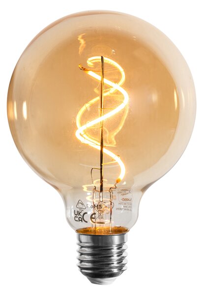 Set de 5 becuri LED E27 dimabile cu filament spiralat G95 aurii 4W 270 lm 2100K