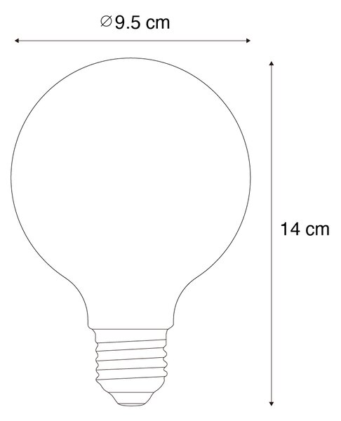 Set de 5 becuri LED E27 dimabile cu filament spiralat G95 aurii 4W 270 lm 2100K