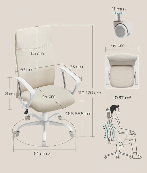Scaun de birou DINA, max. 120 kg, bej/alb SongmicsHome
