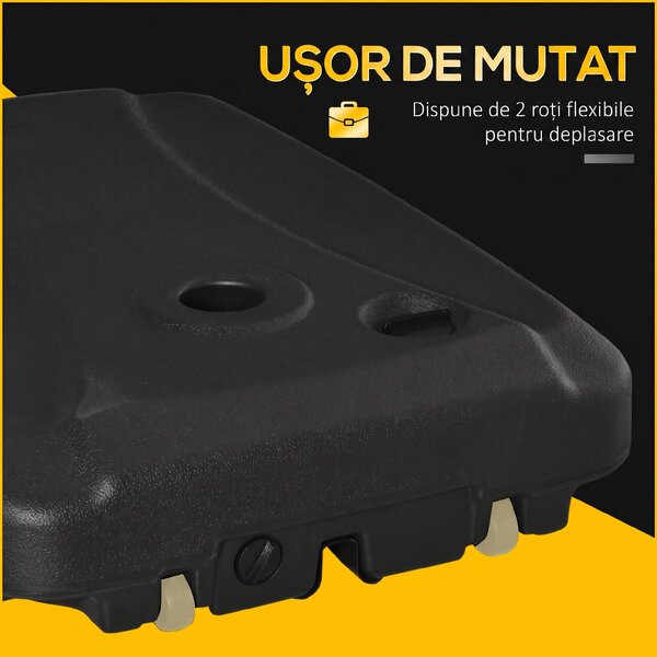 Outsunny Bază pentru Umbrelă cu Braţ, Bază în T şi Rotile, 80x60x17 cm, Negru | Aosom Romania
