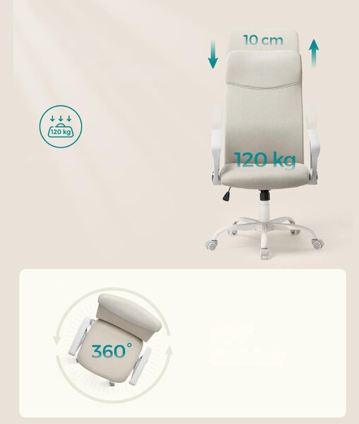 Scaun de birou DINA, max. 120 kg, bej/alb SongmicsHome