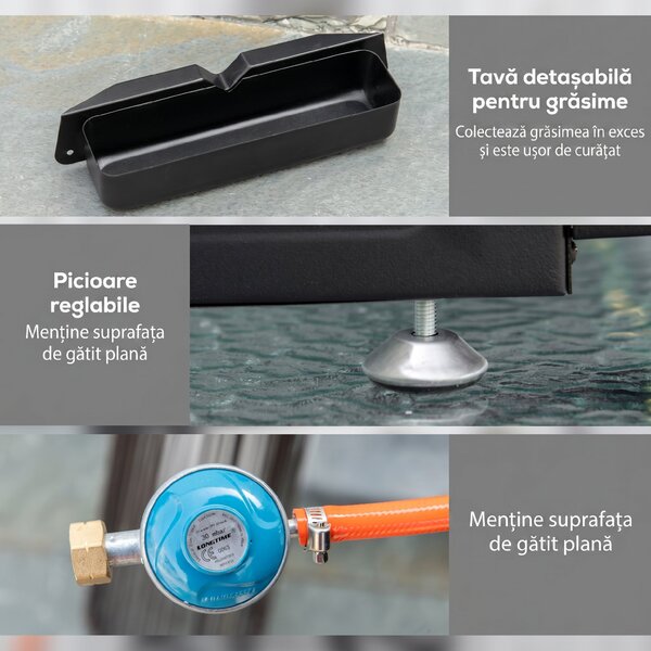 Gratar Plita pe Gaz Outsunny, 3 Arzatoare, Otel Inoxidabil, 9kW, Antiaderent| Aosom RO | Aosom Romania