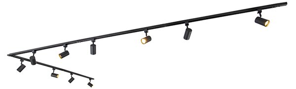 Sistem de iluminat cu șină modern cu 10 spoturi negre monofazate - Iconic Jeana