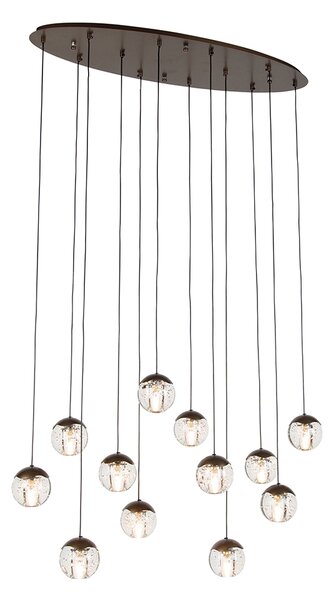 Lampă pendant de design bronz închis cu sticlă transparentă 12 lumini - Inge
