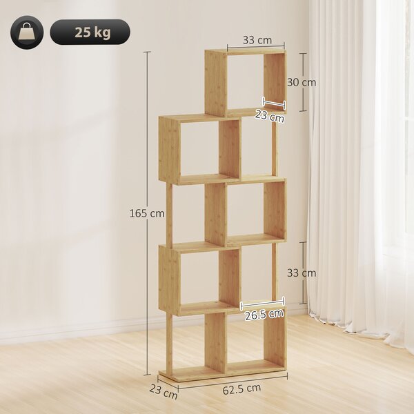 HOMCOM Librărie modernă și asimetrică cu 5 niveluri din bambus, 62.5 x 23 x 165 cm, lemn | Aosom Romania