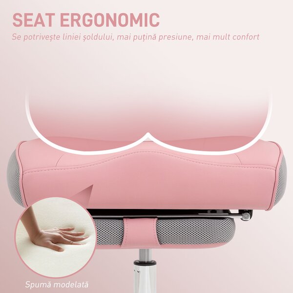 HOMCOM Scaun de birou ergonomic cu brațe reglabile, suport pentru picioare și tetieră, roz | Aosom Romania