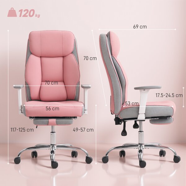 HOMCOM Scaun de birou ergonomic cu brațe reglabile, suport pentru picioare și tetieră, roz | Aosom Romania