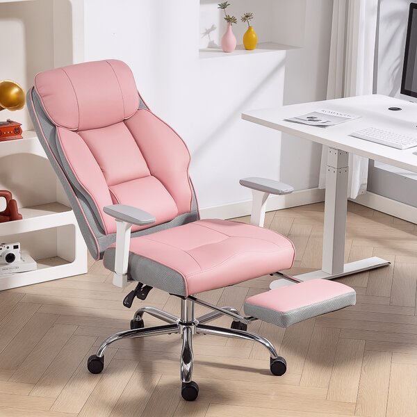 HOMCOM Scaun de birou ergonomic cu brațe reglabile, suport pentru picioare și tetieră, roz | Aosom Romania