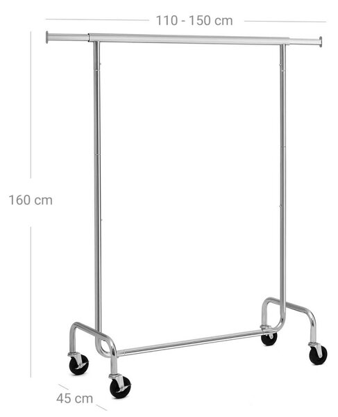 Suport pentru haine cu roti, Songmics, 130 kg, HSR11S, Silver