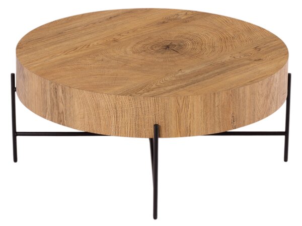 Masă de cafea rotundă Liviano 80 cm cu picioare metalice - stejar natural / negru