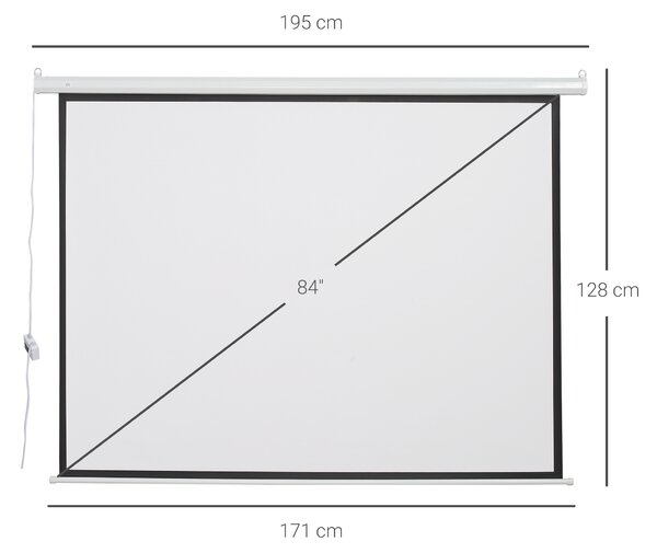 HOMCOM Ecran Proiecție Motorizat 84 Inch pentru Home Cinema, Sistem de Rulare Automat, Ideal pentru Filme și Prezentări, Alb | Aosom Romania