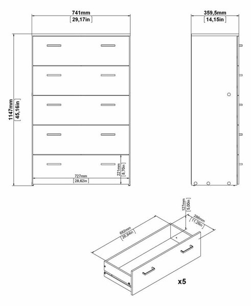 Comodă albă înaltă 74x115 cm Space – Tvilum