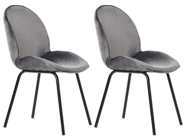 Set de 2 scaune de prânz, spătar rotund, tapițerie din catifea, structură metalică, ergonomice, Gri