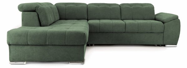 Colțar Extensibil ENZO, cu tetiere, variante stânga/dreapta, 255x220x100 cm, Verde-Enjoy / Stanga