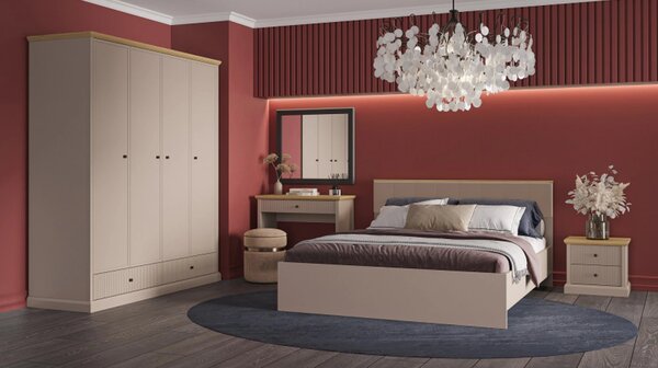 Dulap haine cu rafturi si sertare IDELLO, taupe/stejar, PAL, 180x62x20