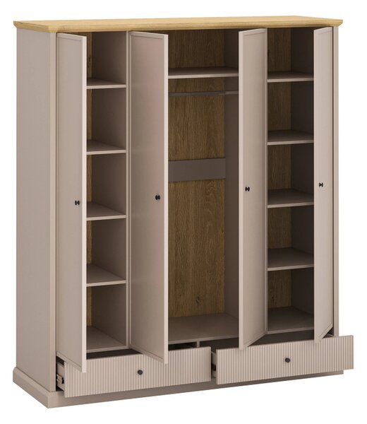 Dulap haine cu rafturi si sertare IDELLO, taupe/stejar, PAL, 180x62x20