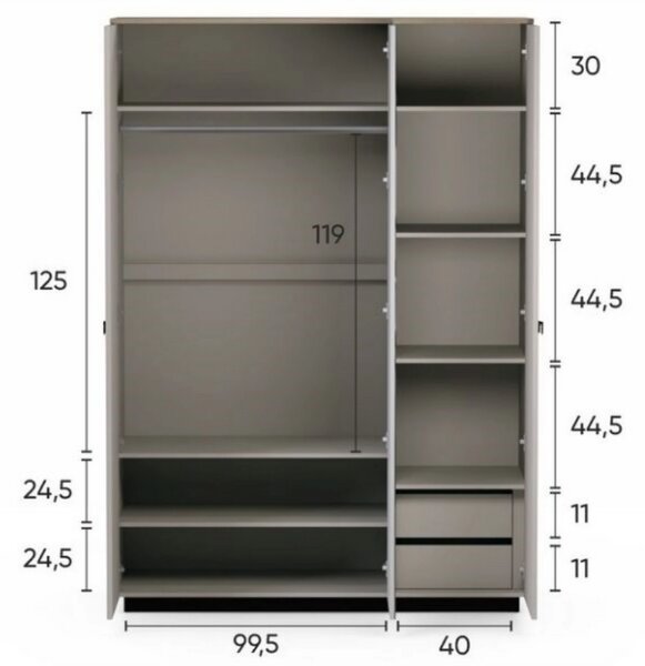 Dulap modern dormitor DOMINICA, grej/stejar, PAL laminat, 153x60x218 c