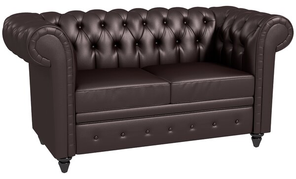 HOMCOM Canapea cu 2 locuri in stil Chesterfield din piele ecologica, lemn si metal, canapea clasica cu perna detasabila, 160x84x80 cm, maro