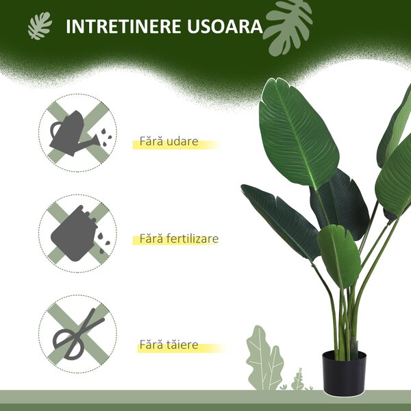Outsunny Planta Artificiala Pasarea Paradisului Inalta 120cm, Planta Artificiala Strelitzia pentru Interior si Exterior cu Ghiveci | Aosom Romania
