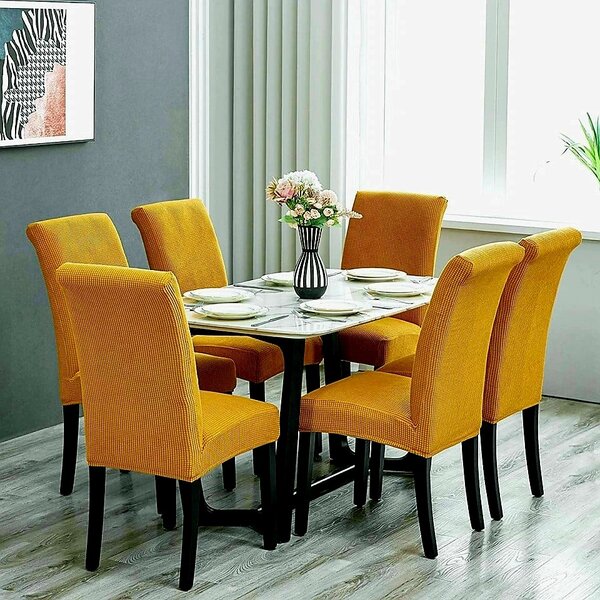 Set 6 huse elastice pentru scaune culoare Mustar