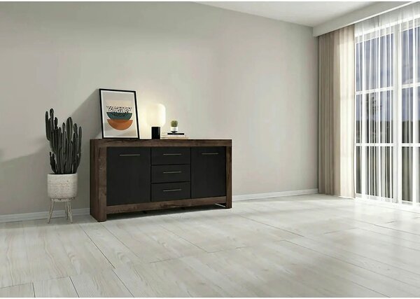 Comoda BALIN, negru/stejar, PAL, 160x45x85 cm