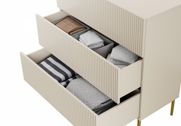 Comodă Nicole 100 cm cu sertare și front striat - casmir / picioare aurii