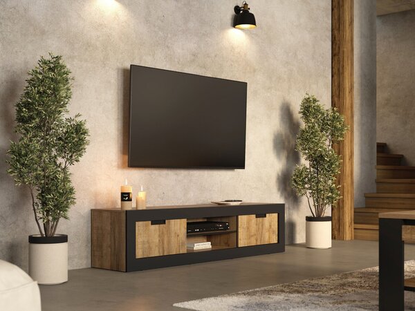 Comodă TV Melmava 102Negru, Stejar, 18x4x4cm
