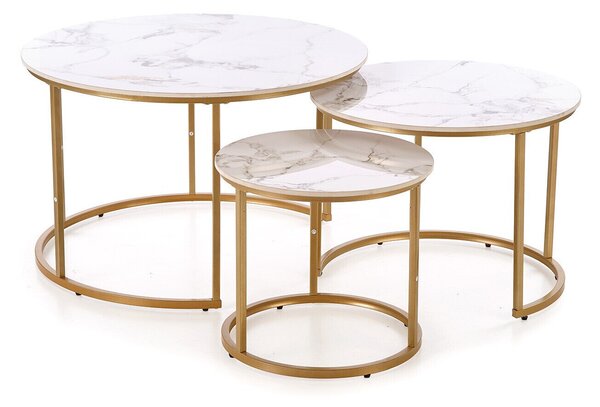 Set de măsuțe de cafea Houston 1884, Marmură albă, Auriu, Metal, 50cm, 33 kg