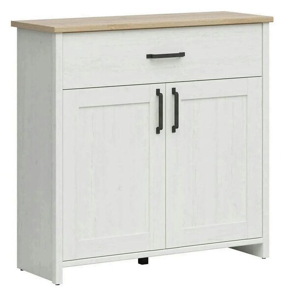 Comoda LOKSA, pin alb/stejar grandson, PAL laminat, 102x38x99 cm