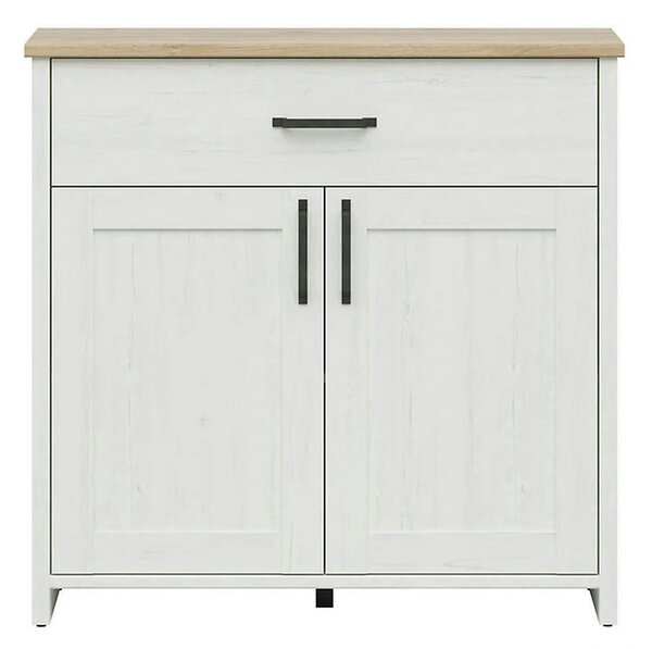 Comoda LOKSA, pin alb/stejar grandson, PAL laminat, 102x38x99 cm