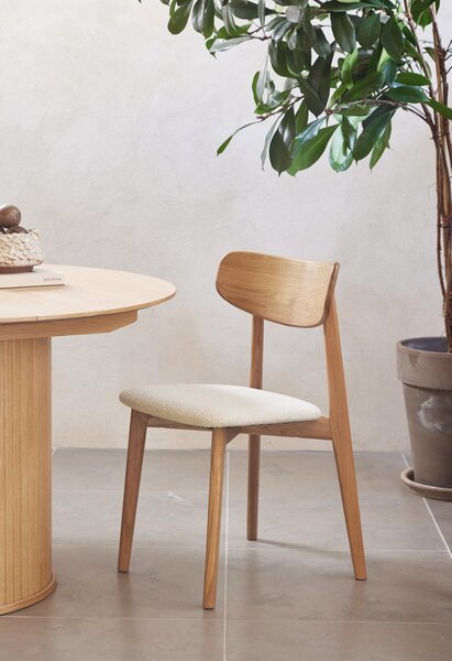 Scaun de dining Elim din lemn, crem