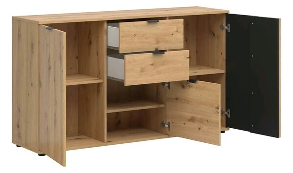 Comoda VABRES, stejar artisan/negru mat, PAL laminat, 151x40x87 cm