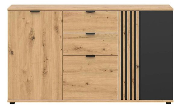 Comoda VABRES, stejar artisan/negru mat, PAL laminat, 151x40x87 cm