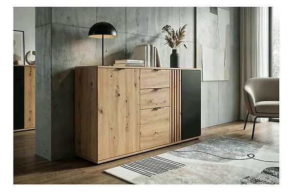 Comoda VABRES, stejar artisan/negru mat, PAL laminat, 151x40x87 cm
