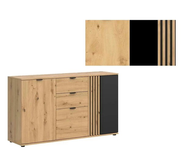 Comoda VABRES, stejar artisan/negru mat, PAL laminat, 151x40x87 cm
