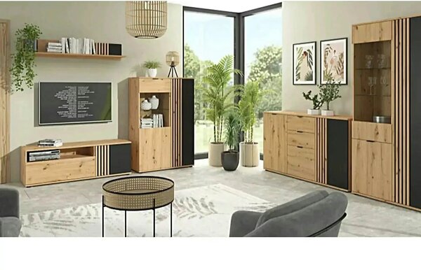 Comoda VABRES, stejar artisan/negru mat, PAL laminat, 151x40x87 cm
