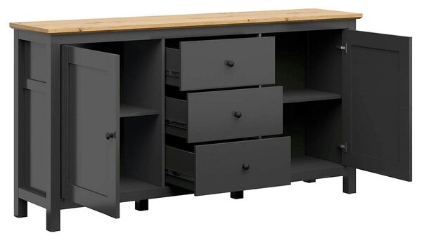 Comoda HESEN, gri grafit/stejar artisan, PAL, 186x44x96 cm